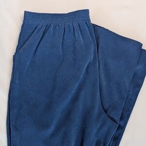 Blue Trousers with Elastic Waistband and Tapered Legs